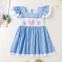 'Whale of Time' Children's Embroidered Dress with Pink Whales - The Palm Beach Baby