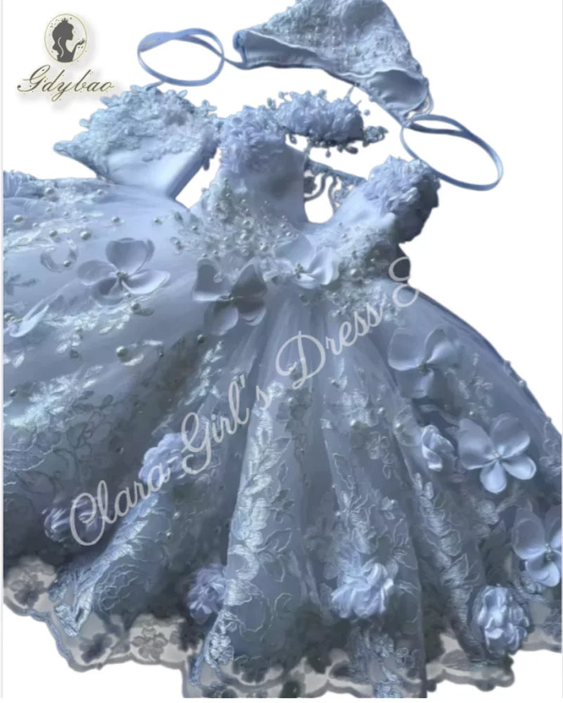 Eden Beaded Lace Appliquéd Special Occasion Long Gown Matching Bonnet