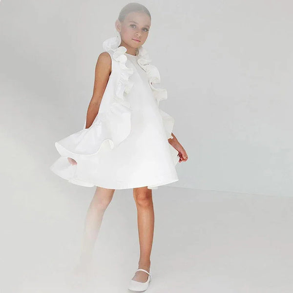 Peyton Chic Couture Dress for Girls 13 Months - 12 Years, Elegant A-Line Design, White with Ruffles - The Palm Beach Baby