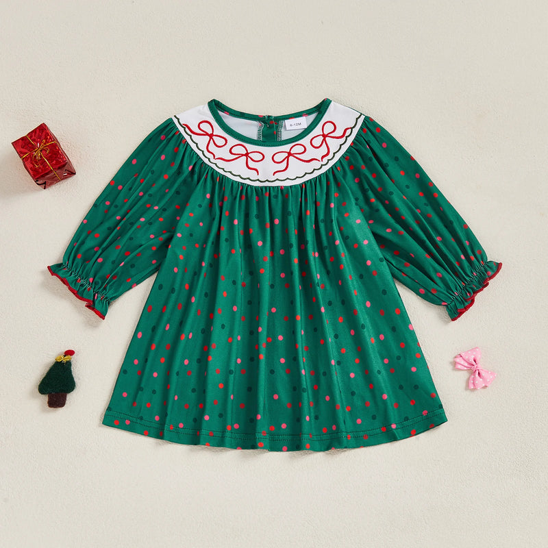 Polka Dots and Bows Fall Dress - Evergreen