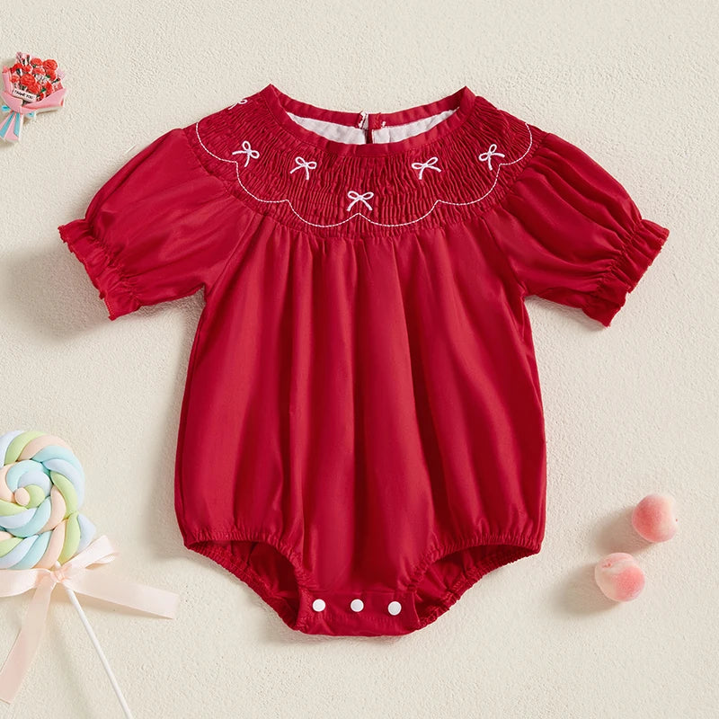 Bow-Licious Smocked Bubble with Puff Sleeves - 2 Colors