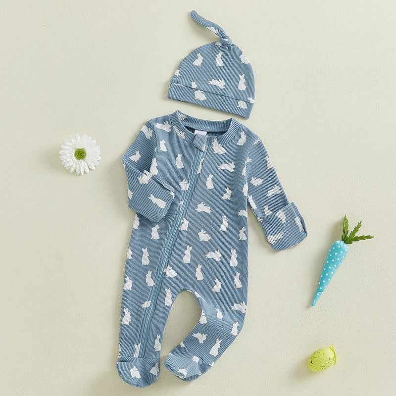 "Bunny Honey" Blue 2 PC Romper Set