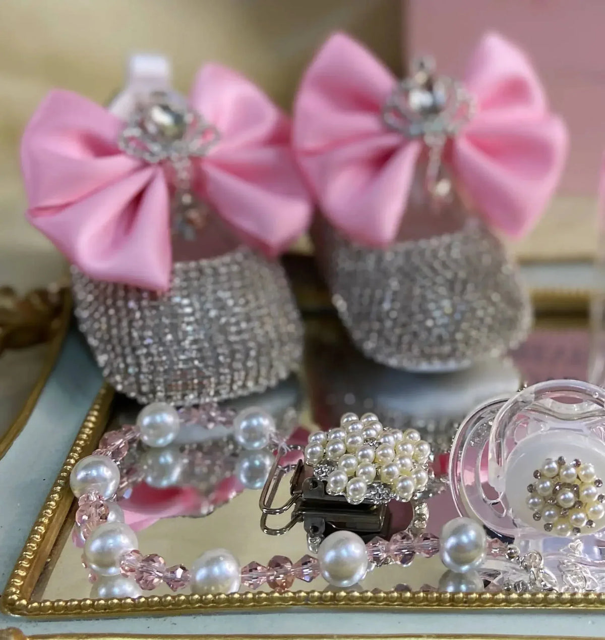 Baby Crystal Formal Shoes and Bow Set with Pink Bows - The Palm Beach Baby