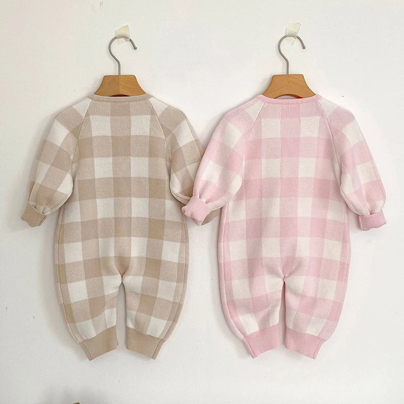 Cozy Fall Plaid Knit Baby Rompers - 2 Delightful Colors
