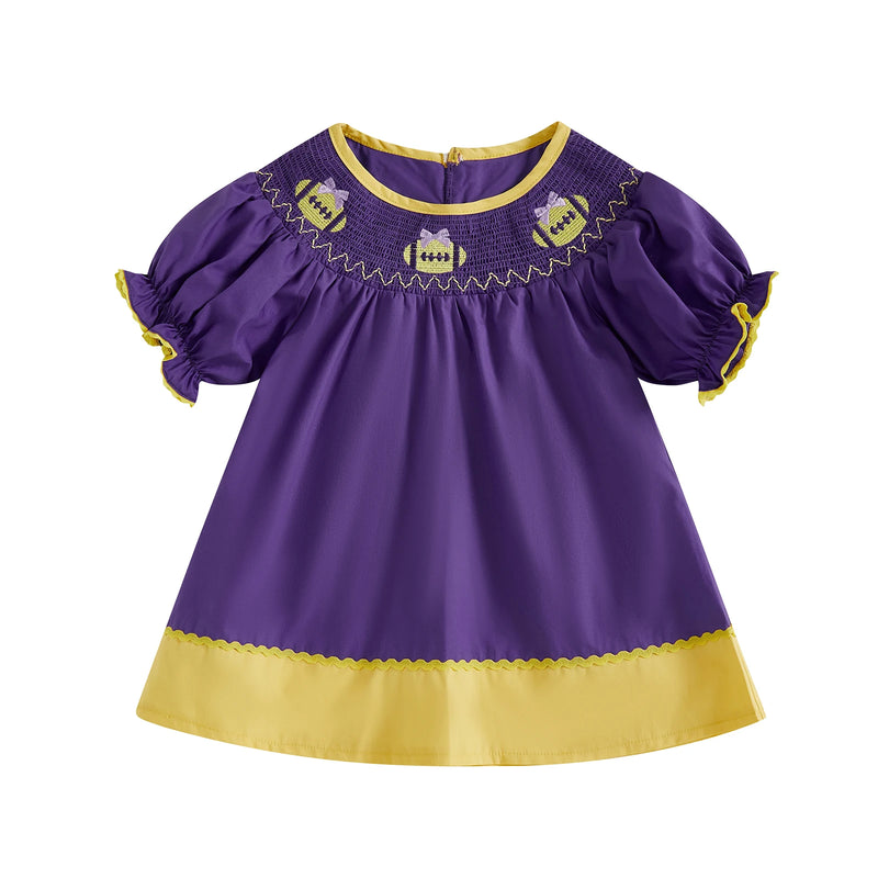 Football Mania Smocked Embroidered Dress - 3  Colors