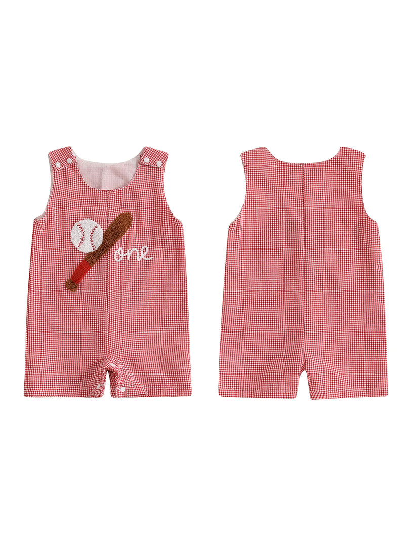 "Baseball Sweetie" Checked Romper