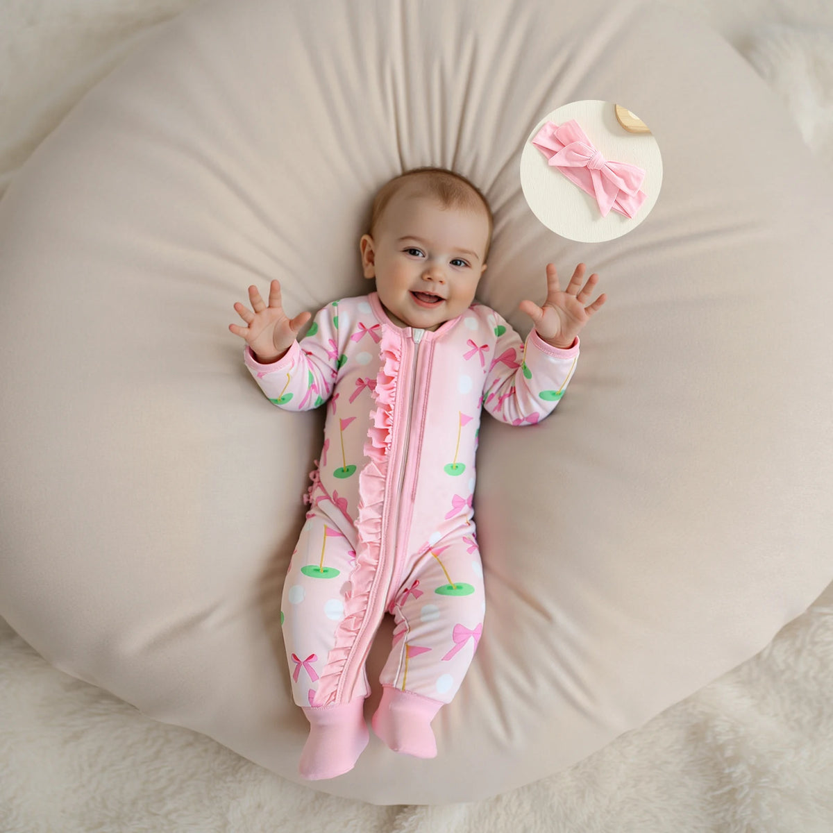 Frills & Bows Baby Girls Fall Footies - Long Sleeve Romper Set