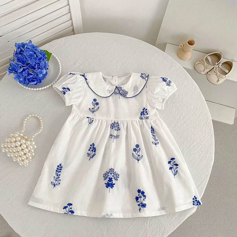 Bleu Fleurs Peter Pan Collared Girls Summer Frock - The Palm Beach Baby Estimated 12 - 20 Day Shipping