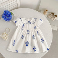 Bleu Fleurs Peter Pan Collared Girls Summer Frock - The Palm Beach Baby Estimated 12 - 20 Day Shipping