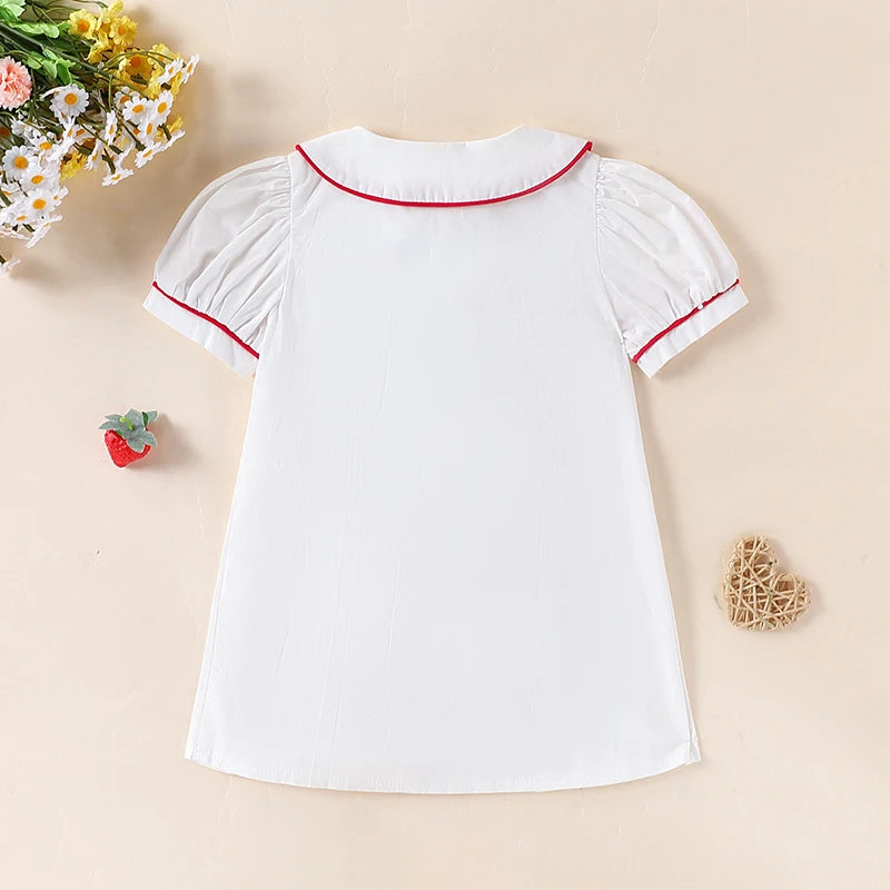 "Cherry Happy" Toddler White Dress -  Adorable Cherry Tassels