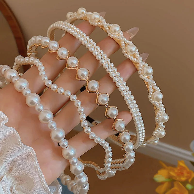 Elegant White Pearl Ribbon Rose Flower Hairbands for Girls 4 to 6 Yrs
