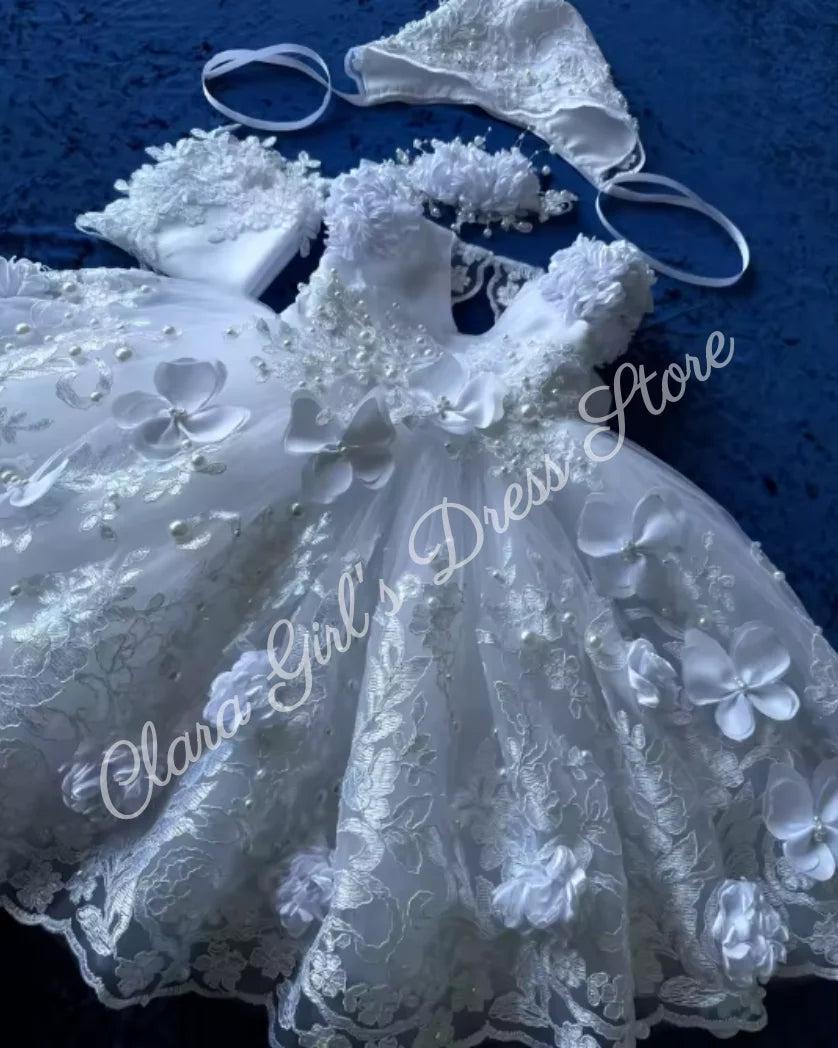 Eden Beaded Lace Appliquéd Special Occasion Long Gown Matching Bonnet
