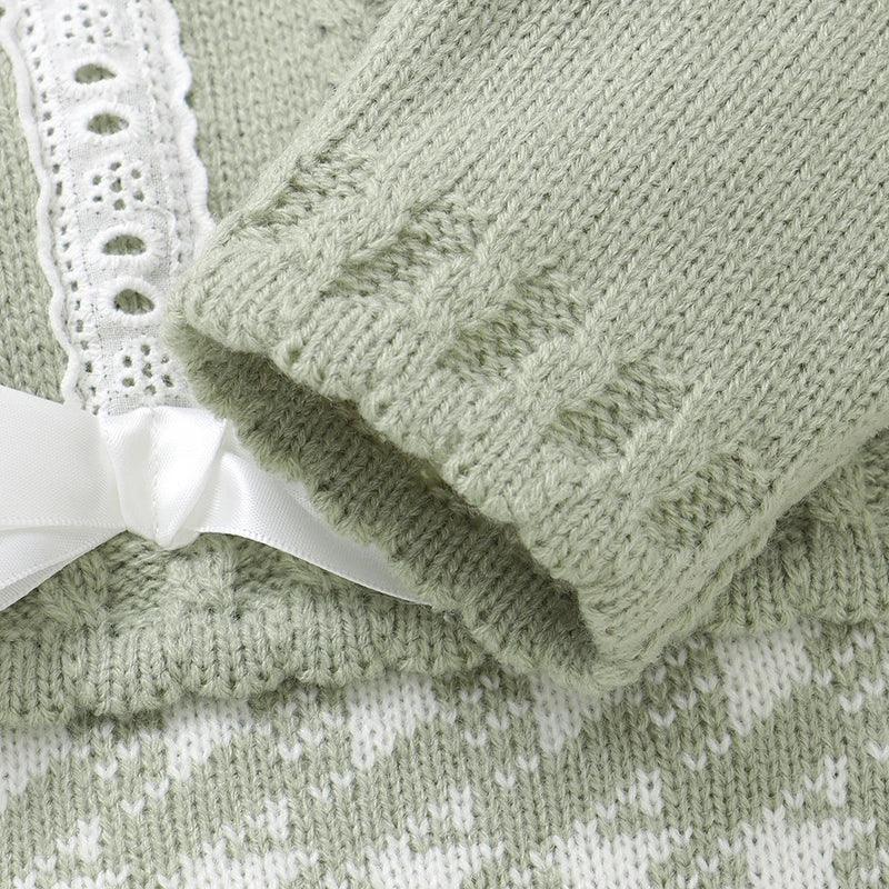 Madeline Baby Knitted Romper in Sage Green - Warm, Stylish, and Comfy for 0-9 Months - The Palm Beach Baby