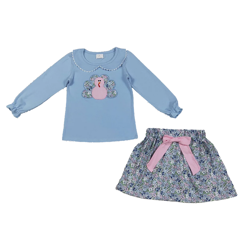 Floral Turkey Embroidered Skort Set