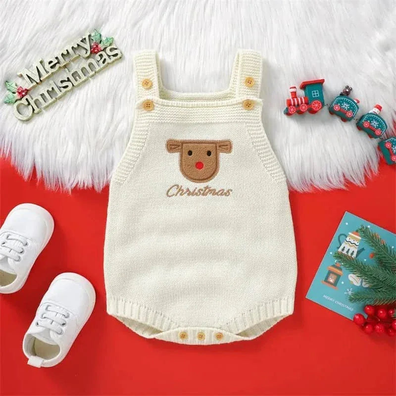 Happy Holidays Embroidered Knit Baby Bubble Overalls - The Palm Beach Baby