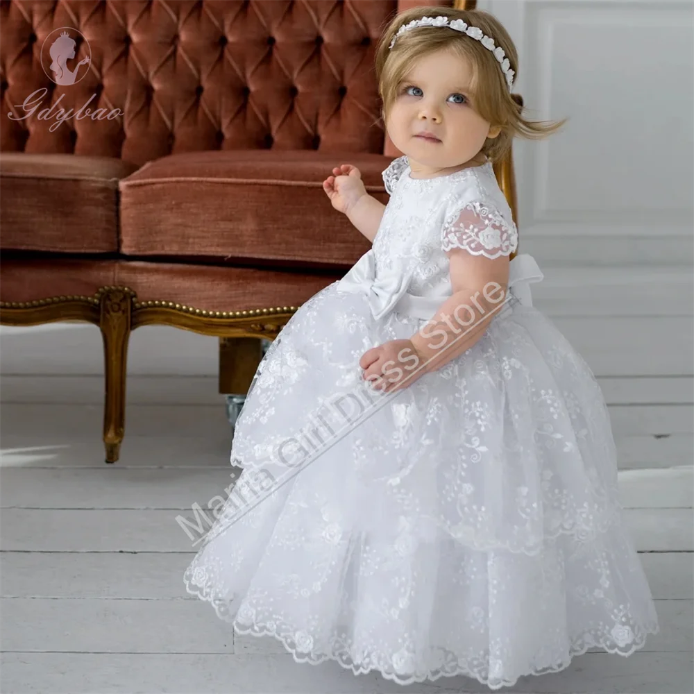 Lucee White Lace Tiered Special Occasion Gown for Girls