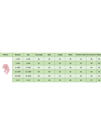 Gingerbread Baby pink striped 2-piece girls outfit size chart with measurements for newborn to 3 years waffle knit sets.