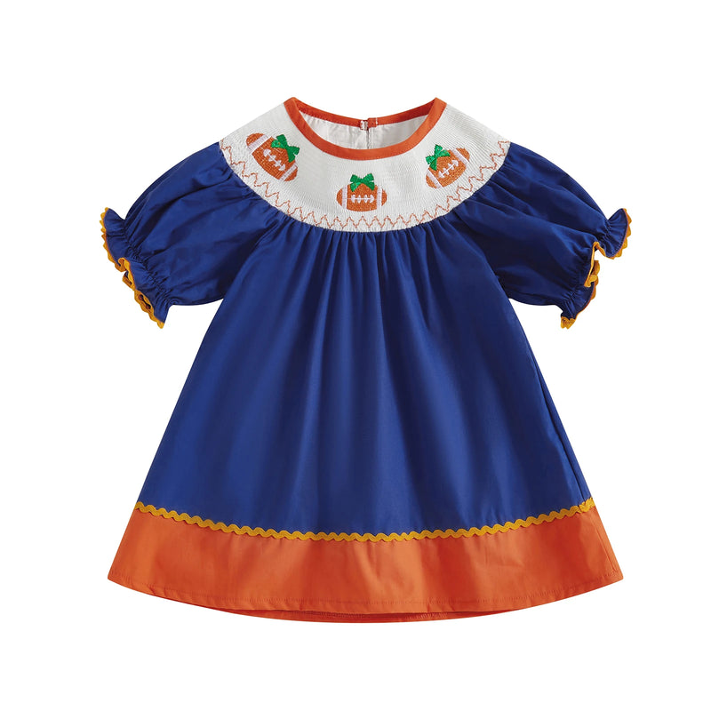 Football Mania Smocked Embroidered Dress - 3  Colors
