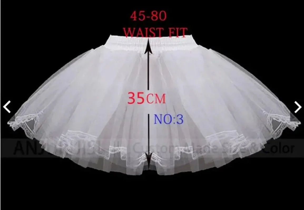 White children's petticoat crinoline underskirt adds volume to special-occasion dresses; polyester, 6 styles.