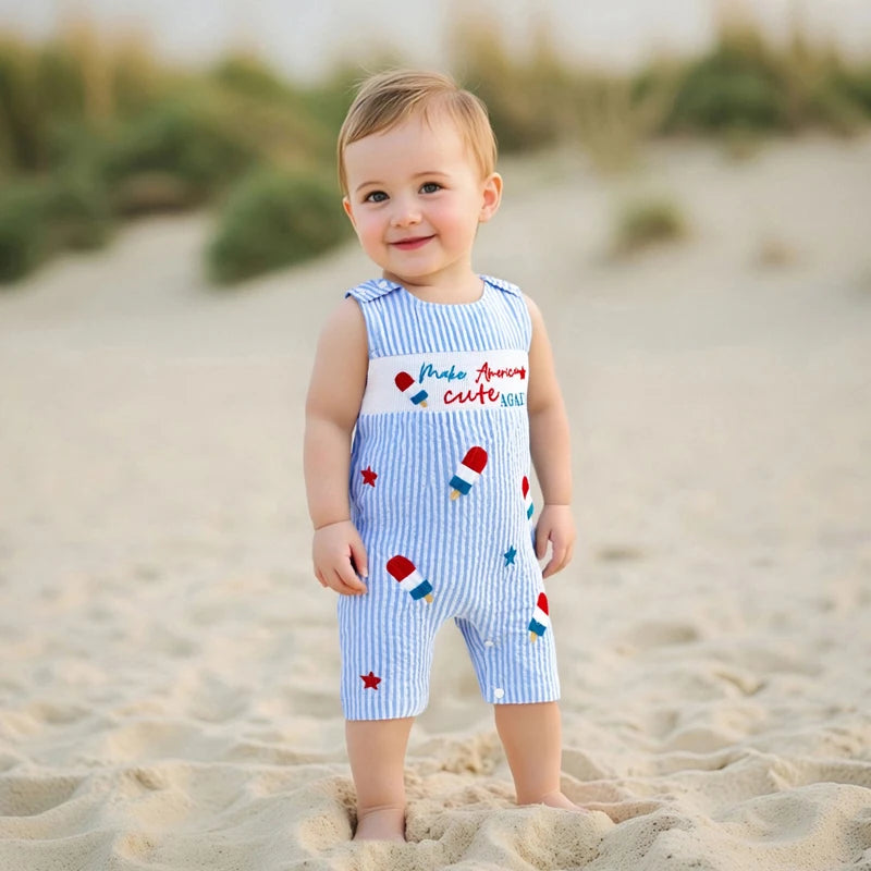 "Make America Cute Again" Blue Striped Romper