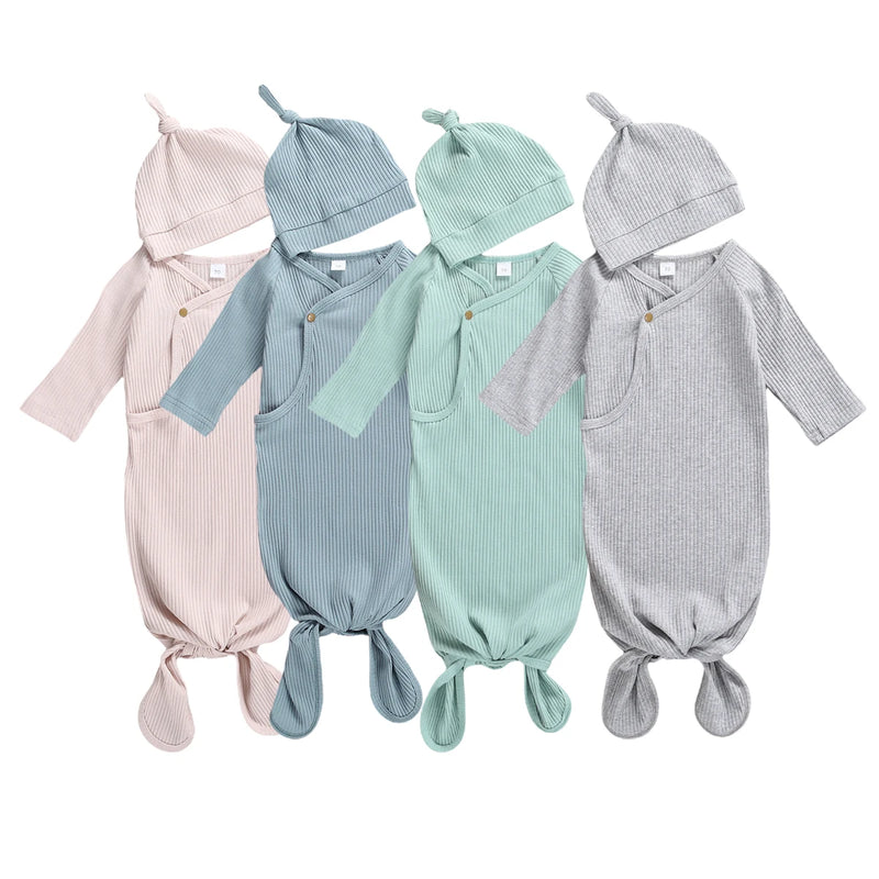 "Logan"  Knitted Swaddle Gown Set - 4 Colors