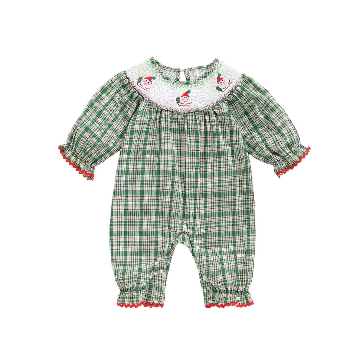 "Tartan Santa" Long Sleeve Baby Smocked Bubble Romper - The Palm Beach Baby