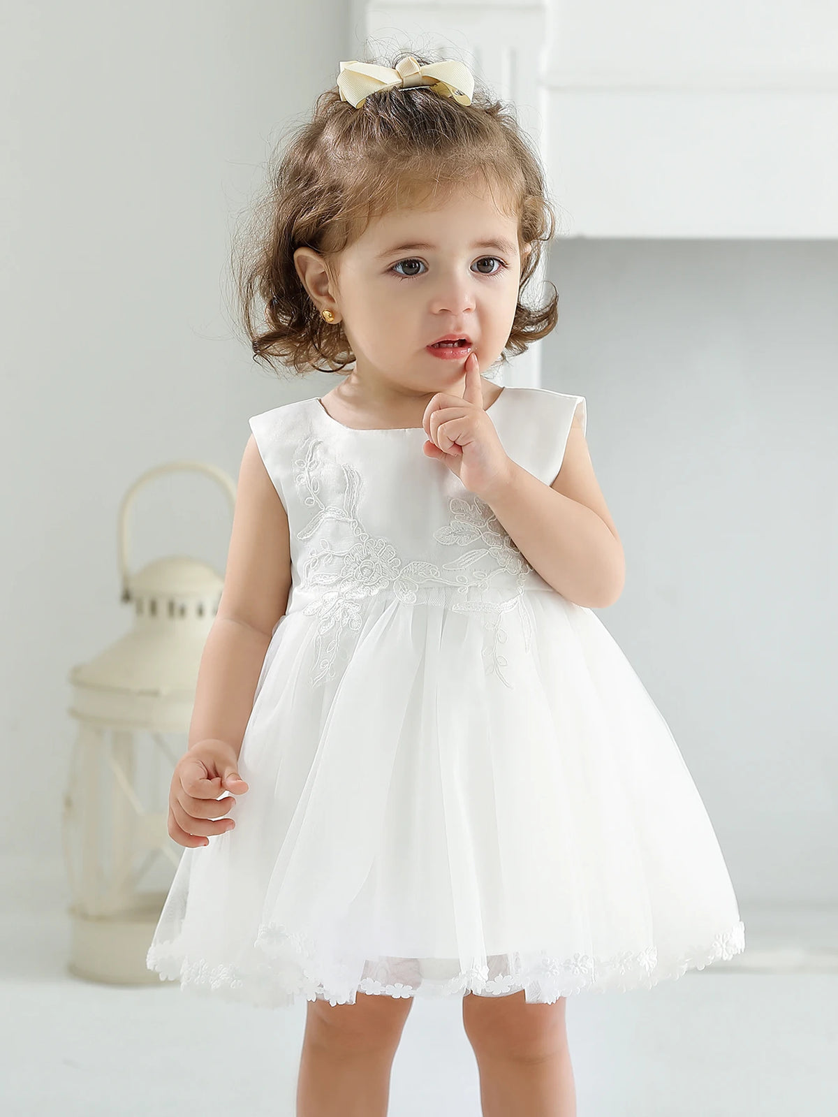 Avery-Ann Sophisticated White Lace And Tulle Special Occasion Dress - The Palm Beach Baby Estimated 12 - 18 Day Shipping