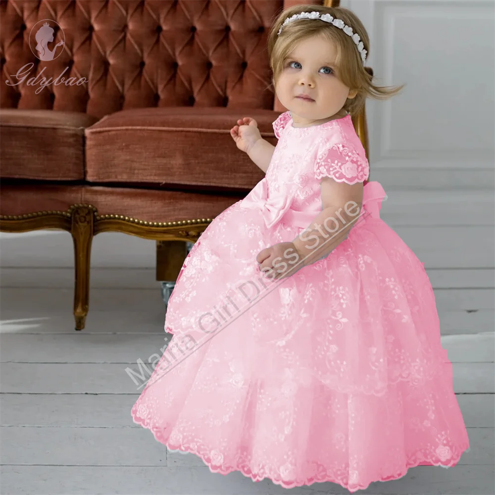 Lucee White Lace Tiered Special Occasion Gown for Girls