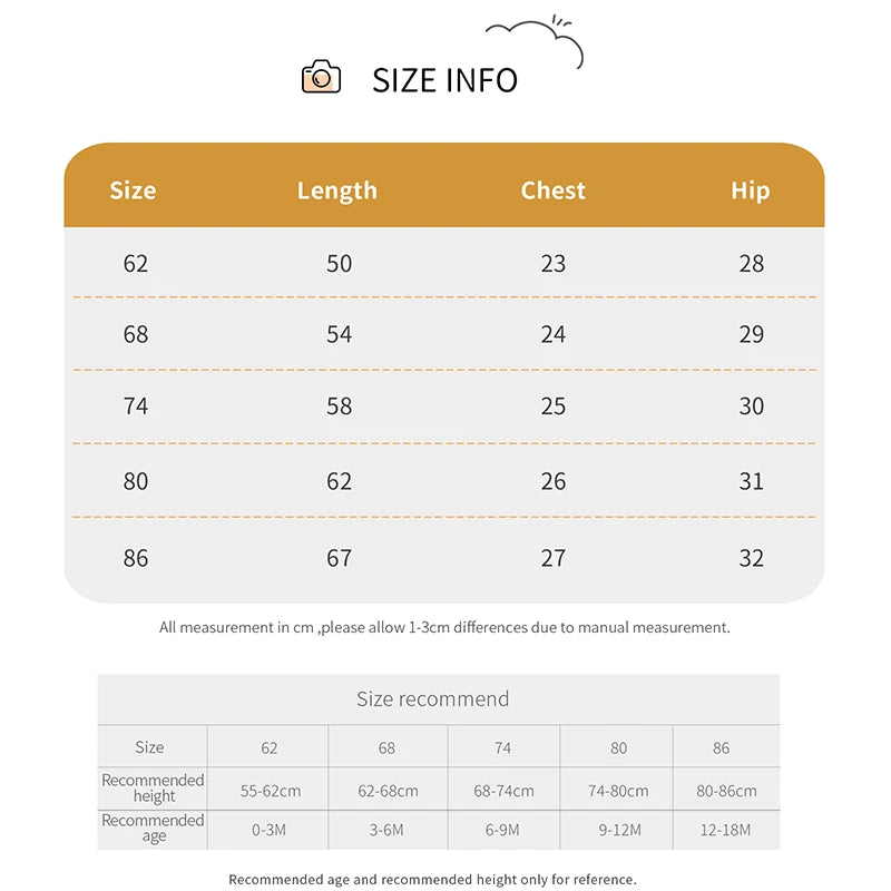 Size information for the Nature's Colors Knitted Baby Romper Overalls, ensuring a great fit for your little one.