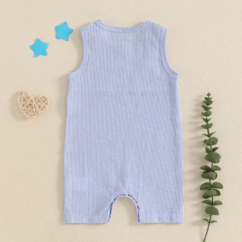 Back view of the 'Patriotic Cutie' Striped Sleeveless Baby Romper, showcasing its comfortable design for your little one.