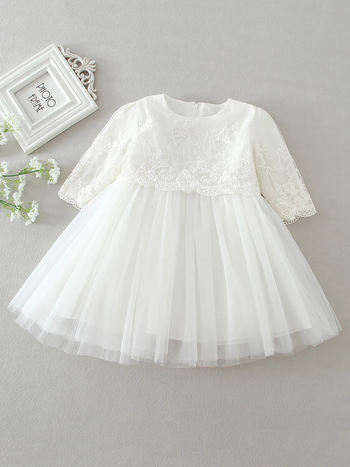 Emily White Lace Special Occasion Dress & Bonnet - The Palm Beach Baby Estimated 12 - 19 Day Shipping
