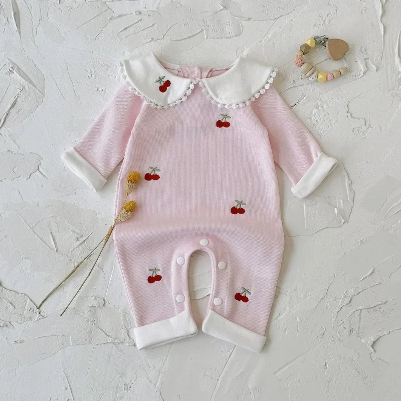 Cherry Loved Toddler Embroidered Romper - Palm Beach Pink