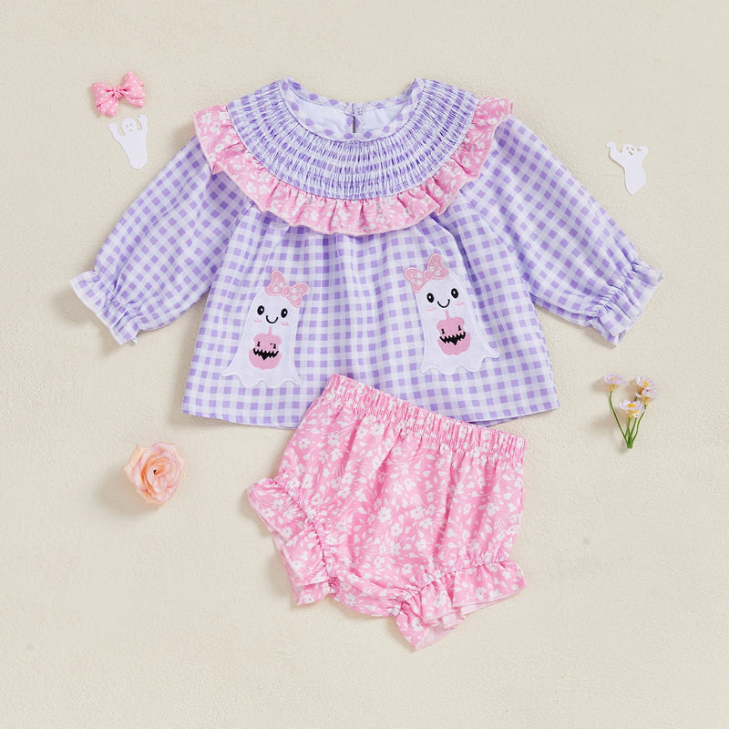"Ghoulie Girl" Purple Smocked Embroidered Bloomer Set