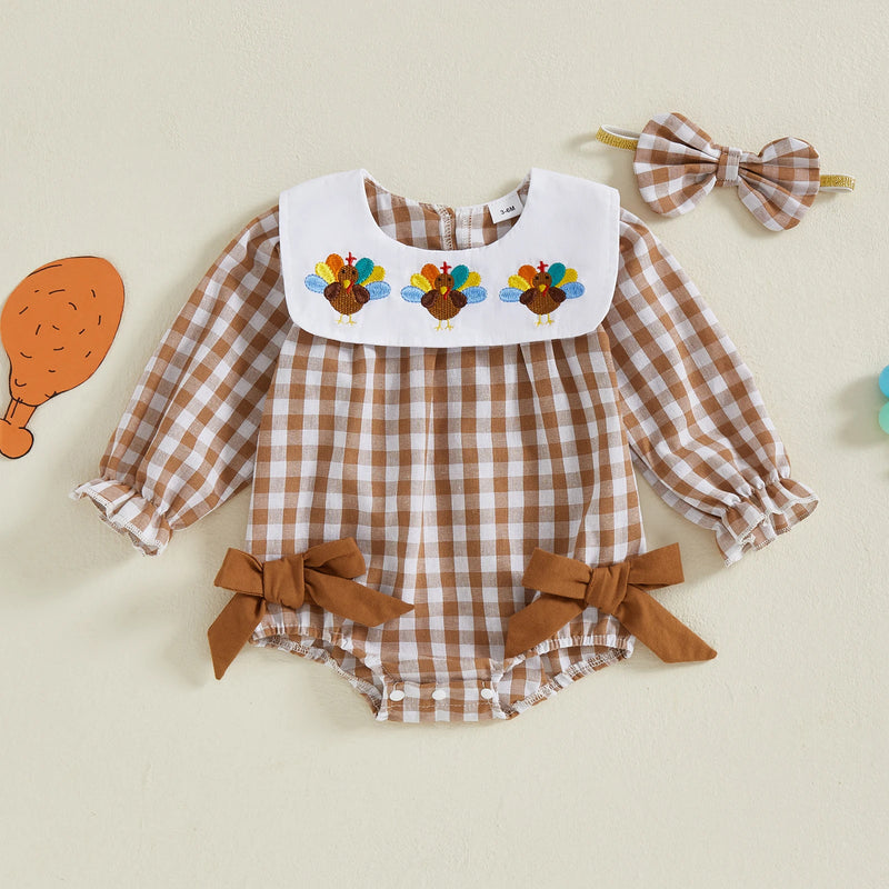 A Gobbling Good Thanksgiving Plaid Baby Bubble Set
