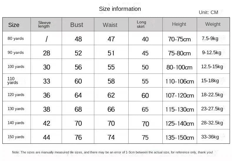 Size chart for Patience Marie Elegant Beaded Special Occasion girls' dress: bust, waist, long skirt, height by size.