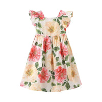 Summer Fleurs Pink Floral Party Dress featuring vibrant floral print and ruffled sleeves, perfect for toddlers to teens.