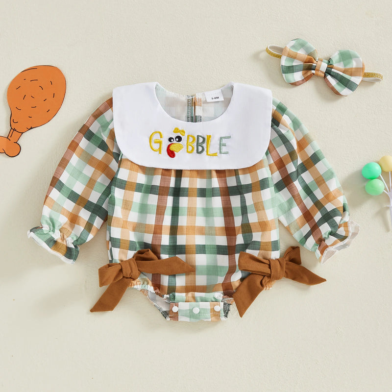 A Gobbling Good Thanksgiving Plaid Baby Bubble Set