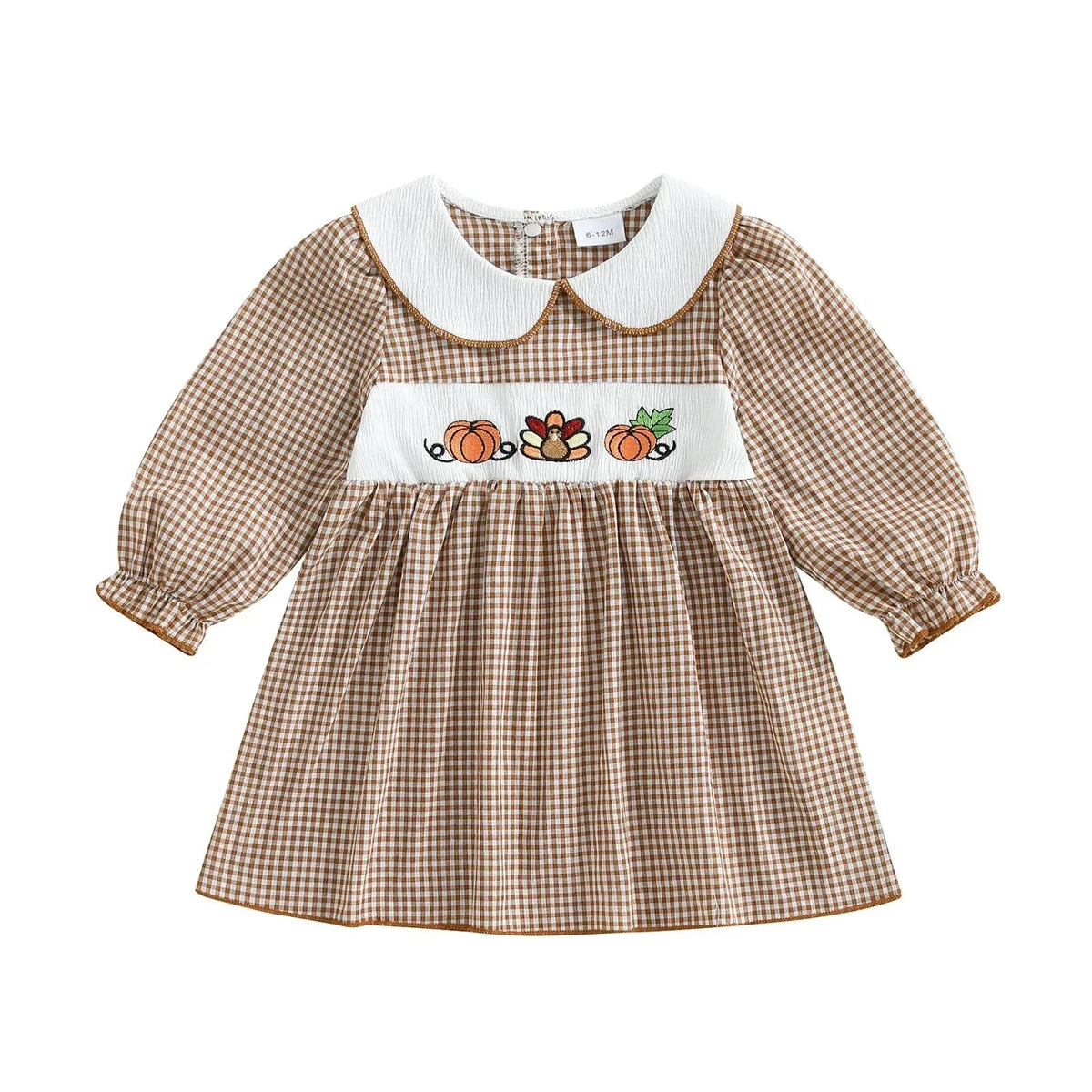 "Pumpkins and Turkeys" Embroidered Plaid Dress - 2 Colors - The Palm Beach Baby