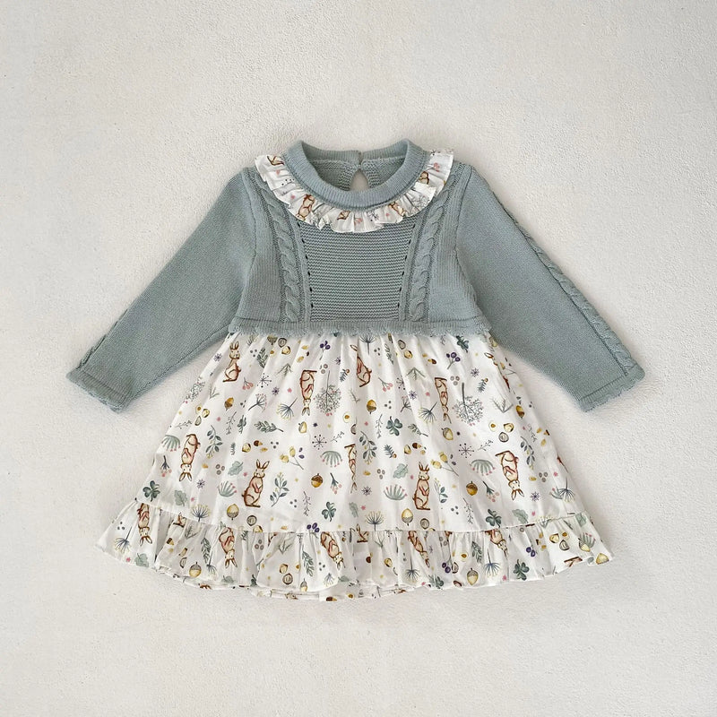 Amelia Bunny Print Dress - Delightful bunny print dress designed for little ones, perfect for both playtime and special occasions.