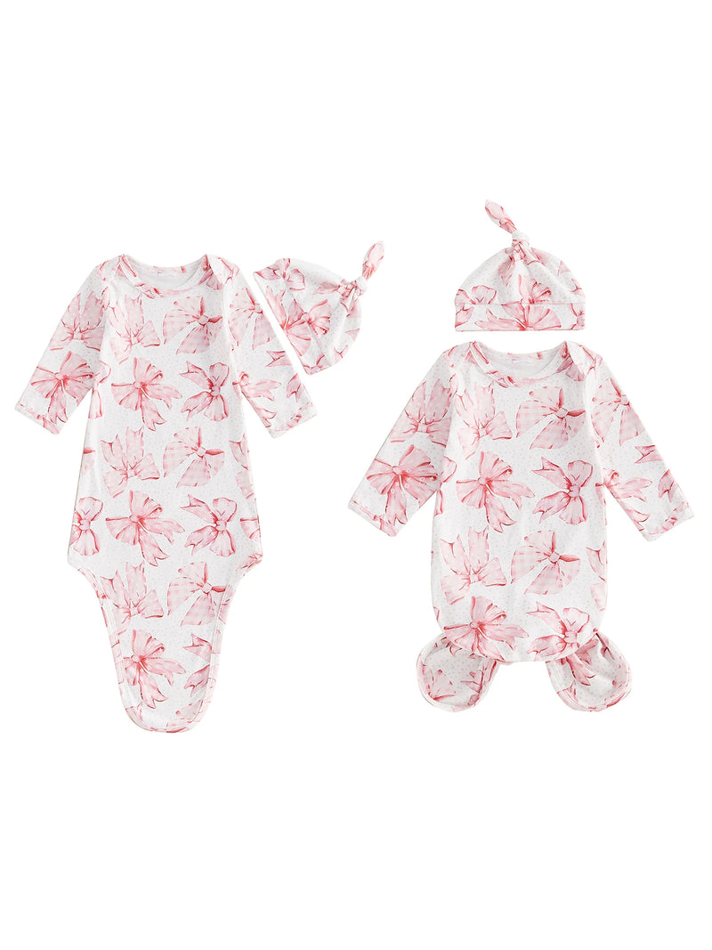 Baby Bows Knotted Swaddle Sleeper Gown 2 PC Set