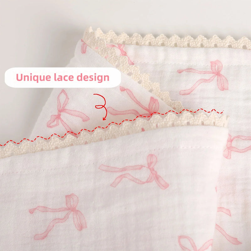 Soft Cotton Baby Blankets with Lace - 3 Designs