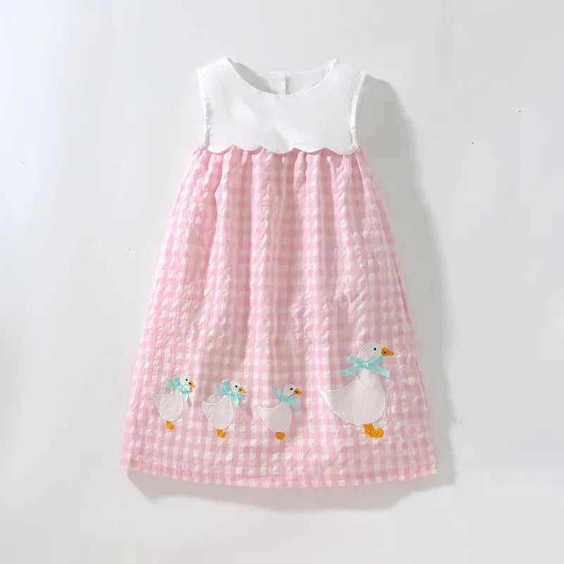 "Lisa-Marie" Adorable Duck Embroidered Smocked Party Dress for Girls - The Palm Beach Baby