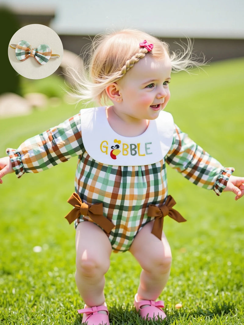 A Gobbling Good Thanksgiving Plaid Baby Bubble Set