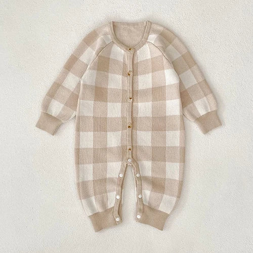 Cozy Fall Plaid Knit Baby Rompers - 2 Delightful Colors