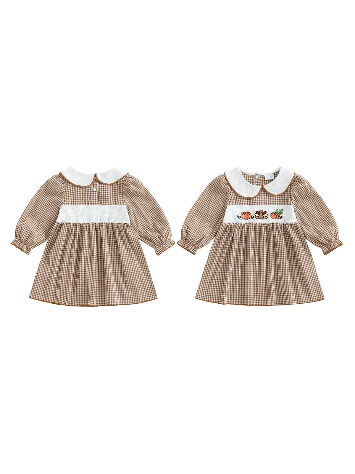"Pumpkins and Turkeys" Embroidered Plaid Dress - 2 Colors - The Palm Beach Baby