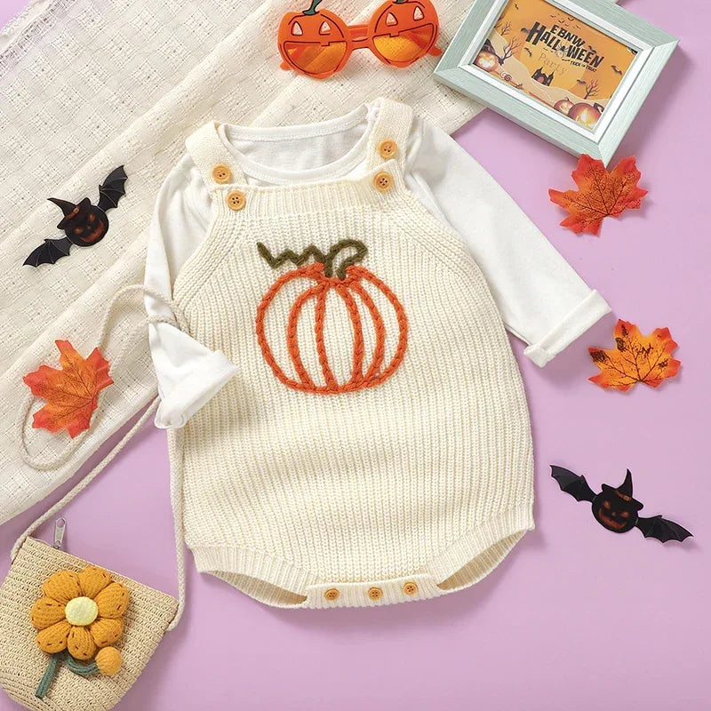 Adorable Pumpkin Embroidered Overalls Knit Baby Outfit - The Palm Beach Baby