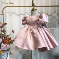 "Michelle" Elegant Beaded Dress in Princess Pink or Soft Blue - The Palm Beach Baby