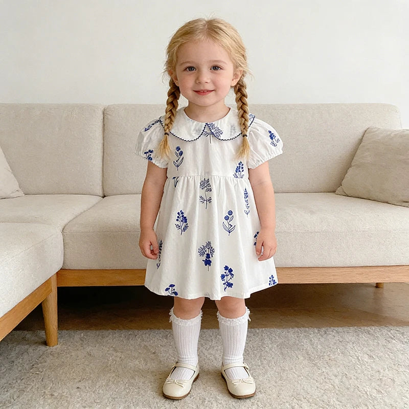 Bleu Fleurs Peter Pan Collared Girls Summer Frock - The Palm Beach Baby Estimated 12 - 20 Day Shipping
