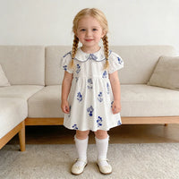 Bleu Fleurs Peter Pan Collared Girls Summer Frock - The Palm Beach Baby Estimated 12 - 20 Day Shipping