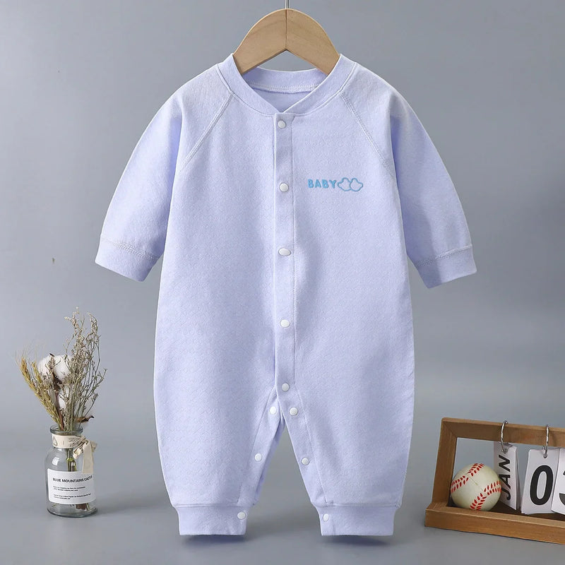 Adorable baby wearing the "Purple Delight" Baby's Romper, showcasing its soft pastel purple hue and comfort, perfect for ages 6 to 18 months.